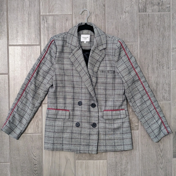 Chriselle Lim Collection Bianca Piped Houndstooth Blazer Grey Women's Small - Picture 7 of 10